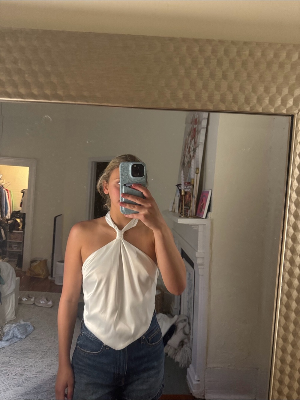 Women's White Halter Knot Neck Top